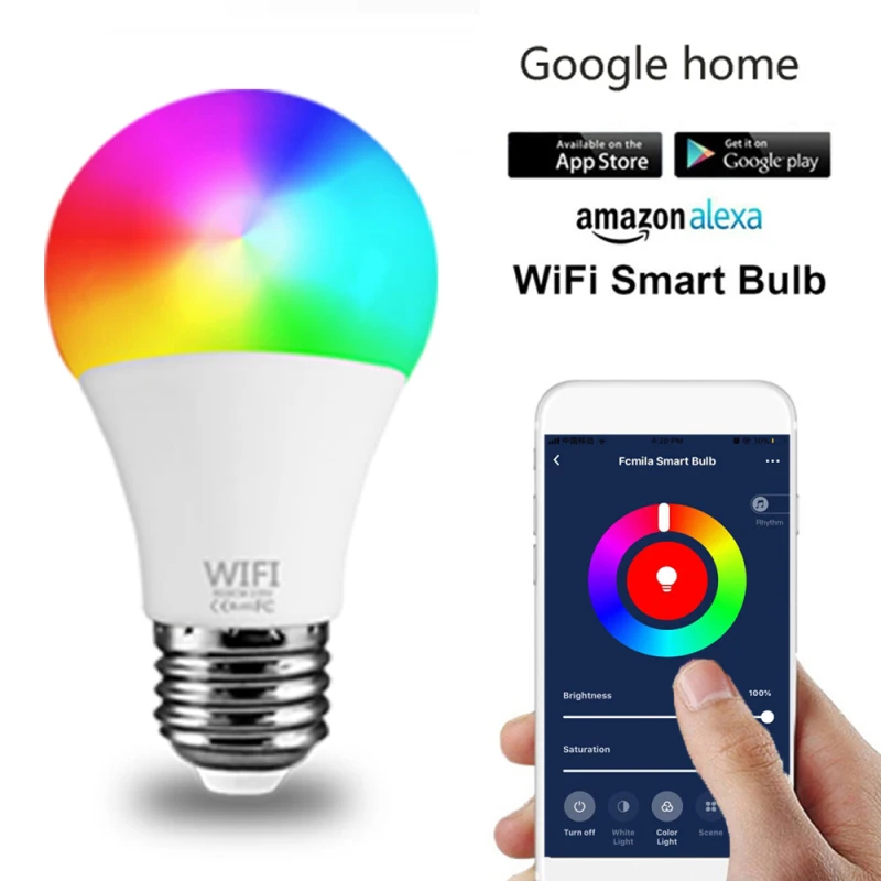 15W WiFi умный светильник лампочка E27 B22 затемнения RGB + CCT лампы голосового Управление