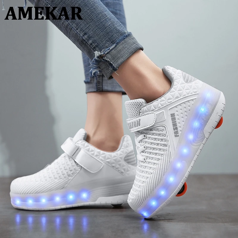2021 New 29-40 USB Charging Children Sneakers With 2 Wheels Girls Boys Led Shoes Kids Sneakers With Wheels Roller Skate Shoes