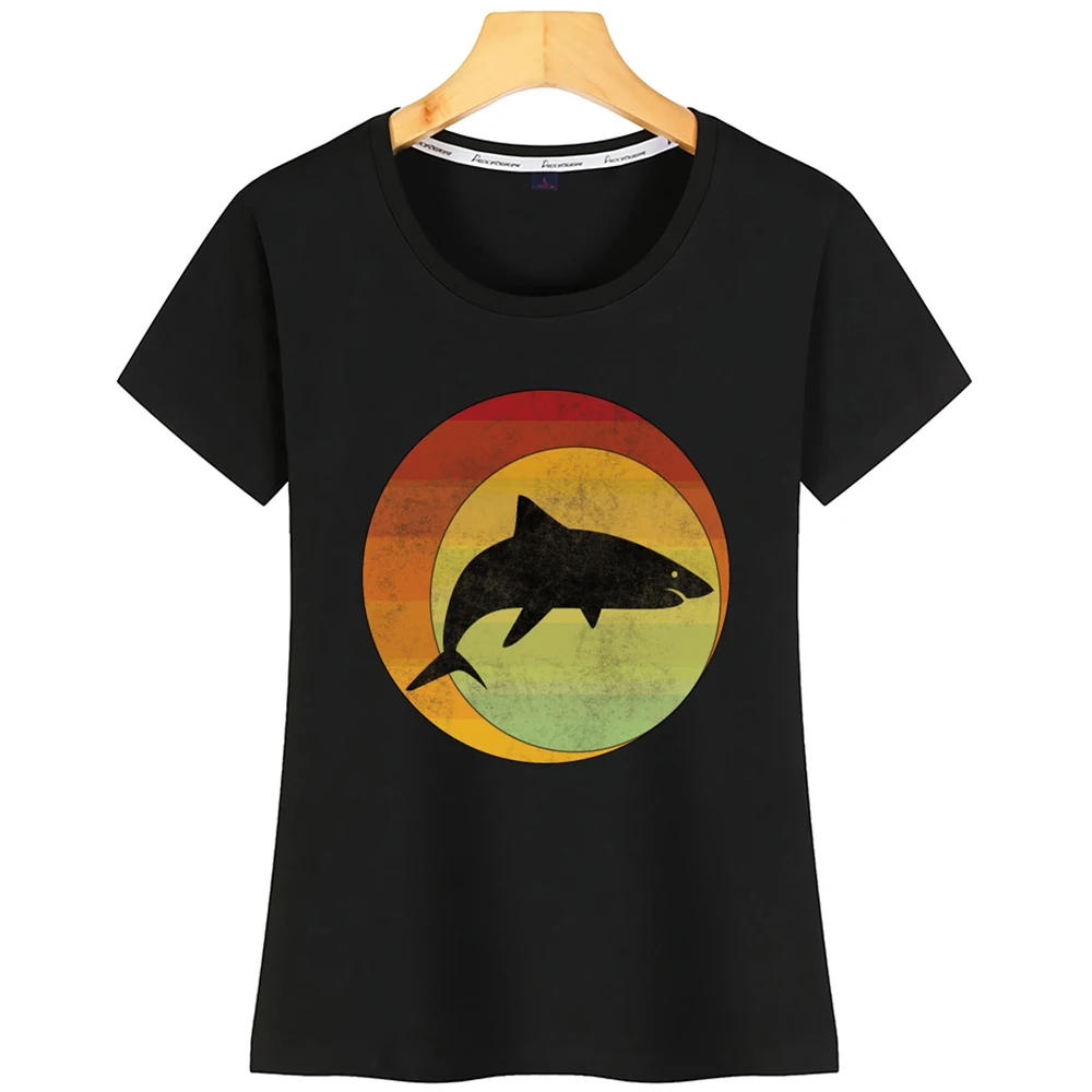 

Tops T Shirt Women Retro Shark Design Geometric Eclipse Grunge Sexy Harajuku Short Tshirt