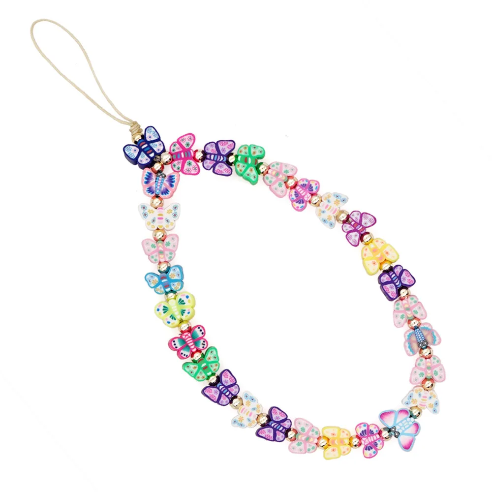 

2021 New Chic Trendy Colorful Heart Soft Pottery Beads Rope Mobile Phone Chain Anti-lost Acrylic Cord Lanyard For Women