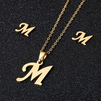 316l stainless steel initial letters pendant necklace earring sets for women mother day gift ma alphabet name charm jewelry