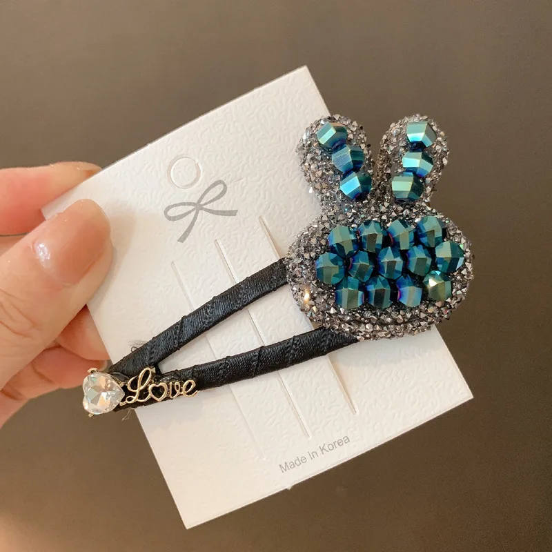 

Women Vintage Crystal Rabbit Hairpin Female Fashion Side Hair Clip