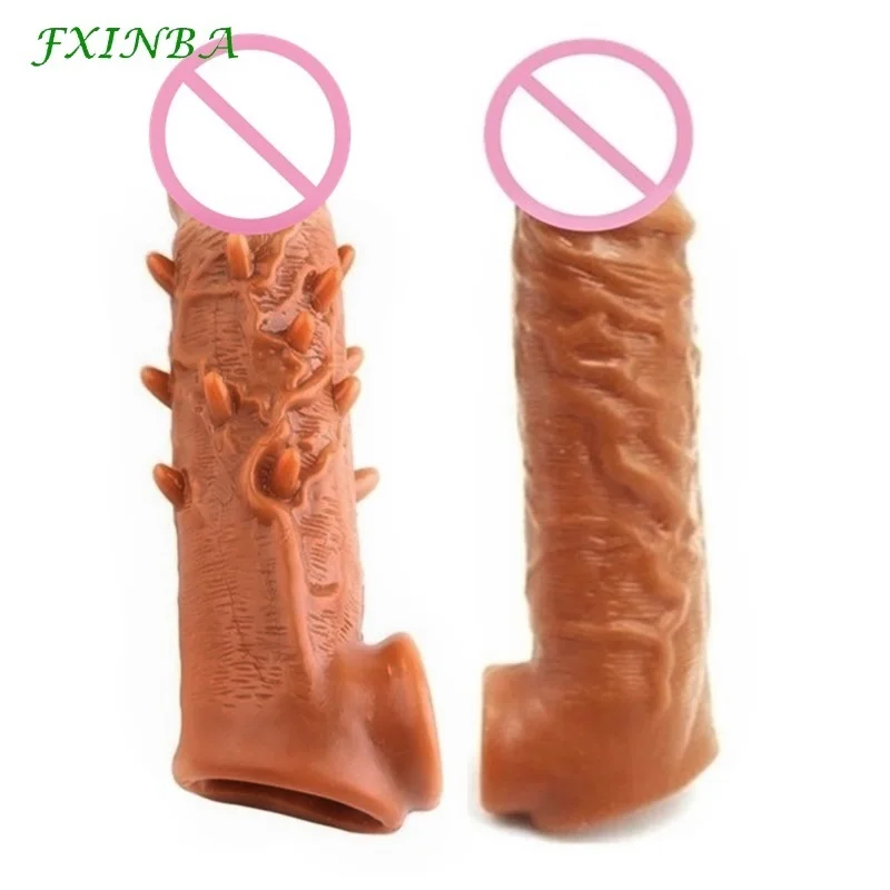 FXINBA 16 см удлинение пениса рукав многоразовый презерватив замок Se Для мужчин