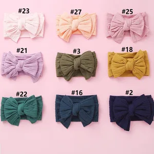 12 шт.лот, вязаный нейлоновый бант для волос, детские повязки на голову для девочек, тюрбан, головные повязки, аксессуары для волос для новорожденных