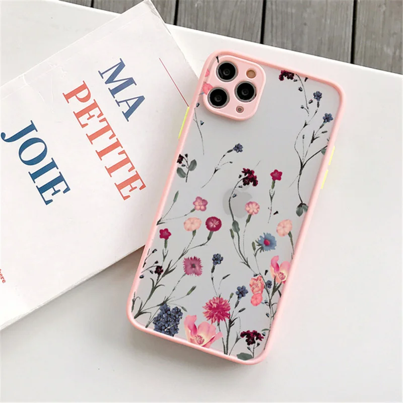 UIGO Simplicity Flower Hand Painted Phone Case For 13 12 Pro Max 11 14 Plus XS Max XR X 7 8 Plus 12Mini SE Hard Shockproof Cover