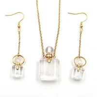 natural white crystal women perfume bottles sets rectangle shape essential oil bottle earrings pendant necklace charms jewelry