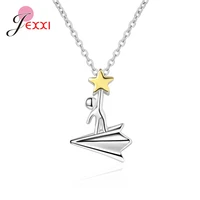 fashion simple 925 sterling silver paper airplane star catcher pendant necklaces for women girl link chain party gifts jewelry