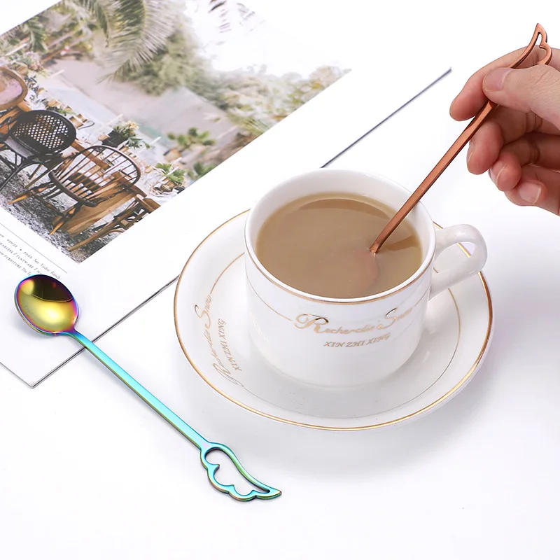 

1PC 15cm Stainless Steel Spoons Lovely Wing Shape Coffee Cup Spoon Ice Cream Dessert Teaspoon Creative Hanging Scoop Tableware