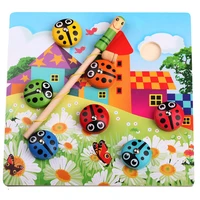 wooden ladybugs mini magnet fishing toys children deducational beetle parent child toys281224cm