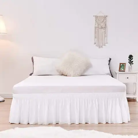Белая юбка для кровати, эластичная лента, юбка с запахом вокруг кровати, юбка для кровати для дома, отеля, покрывало для кровати без поверхно...