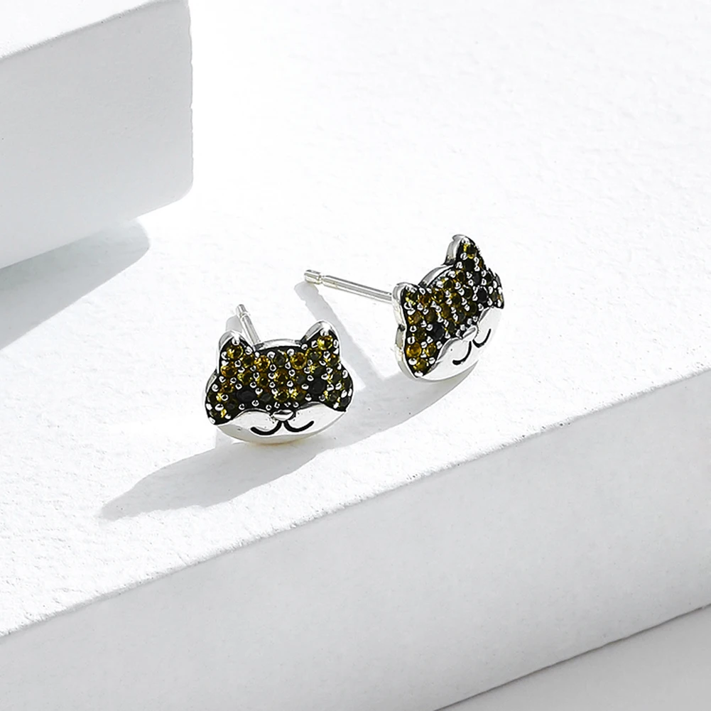

ZEMIOR 925 Sterling Silver Cute Dog Animal Earrings For Women & Girl Dazzling Yellow Cubic Zircon Stud Earring Silver Jewely