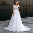 SoDigne богемное свадебное платье, кружевное женское платье на пуговицах с рукавами-крылышками, Пляжное свадебное платье принцессы Иллюзия аппликации 2021