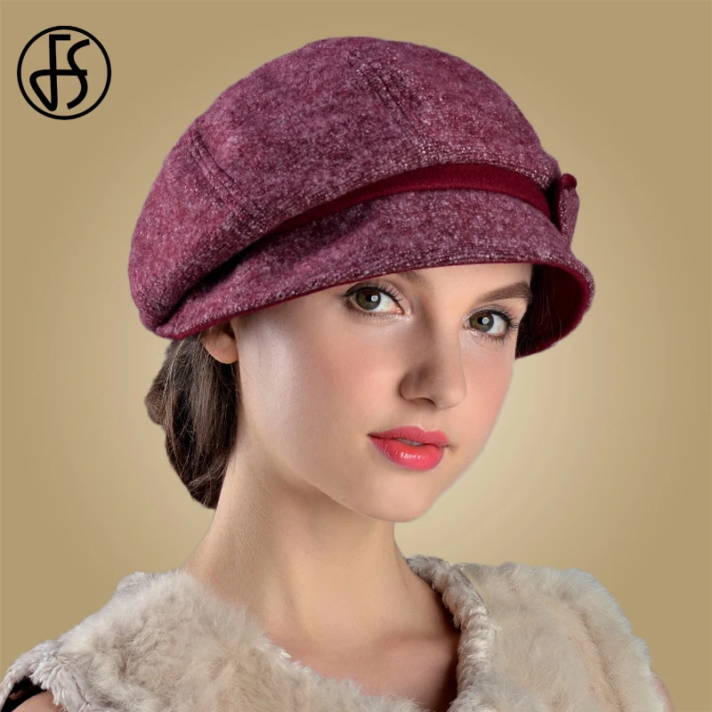 FS элегантные женские береты для женщин шерстяная фетровая шапка зимняя теплая с
