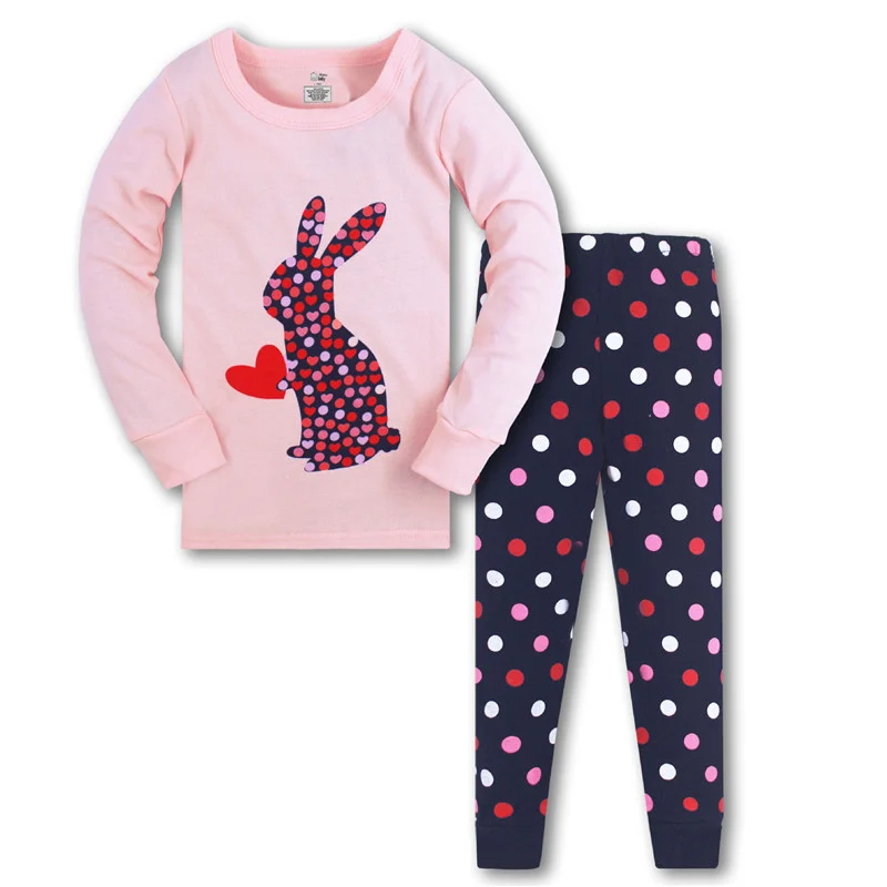 

New Baby Girls Sleepwear 2 Pcs Pajamas Set Home Pyjamas Autumn Spring Children Clothes Rabbit Print Cute Animals Outfits