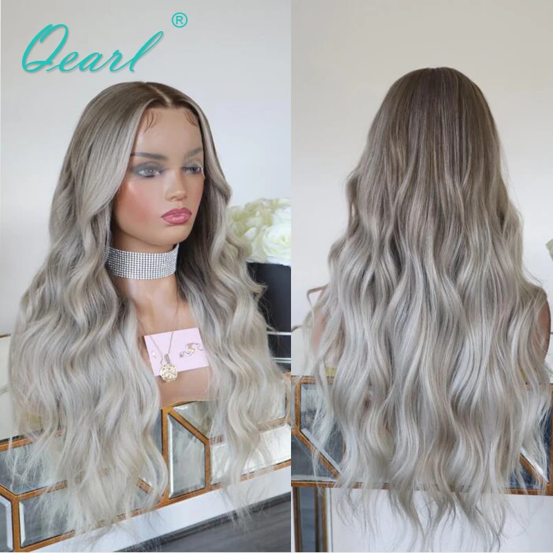 Ash Brown Light Grey Blonde Human Hair Wig Water Wave Full Lace Wigs for Women 13x6 HD Lace Frontal Wig Cheap Sale 180% Qearl
