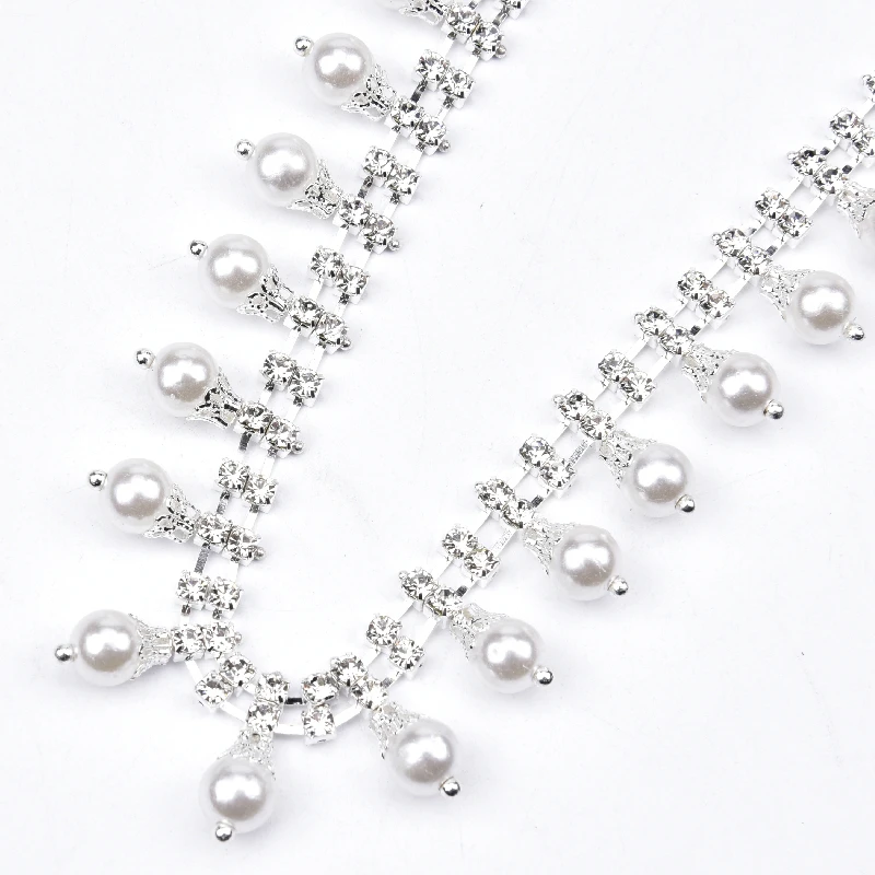 1 Yard/Lot Clear Crystal Rhinestone Pearl Chain Sew On Wedding Dress Decoration Necklace Trim Applique DIY Clothes Accessories | Дом и сад