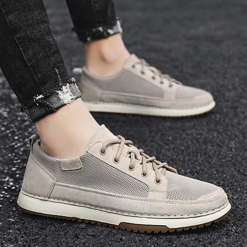 

Misalwa Spring Autumn Mesh Casual Men Shoes Adolescent Boys Student Pigskin Genuine Leather Shoes Street Low Top Men's Sneakers
