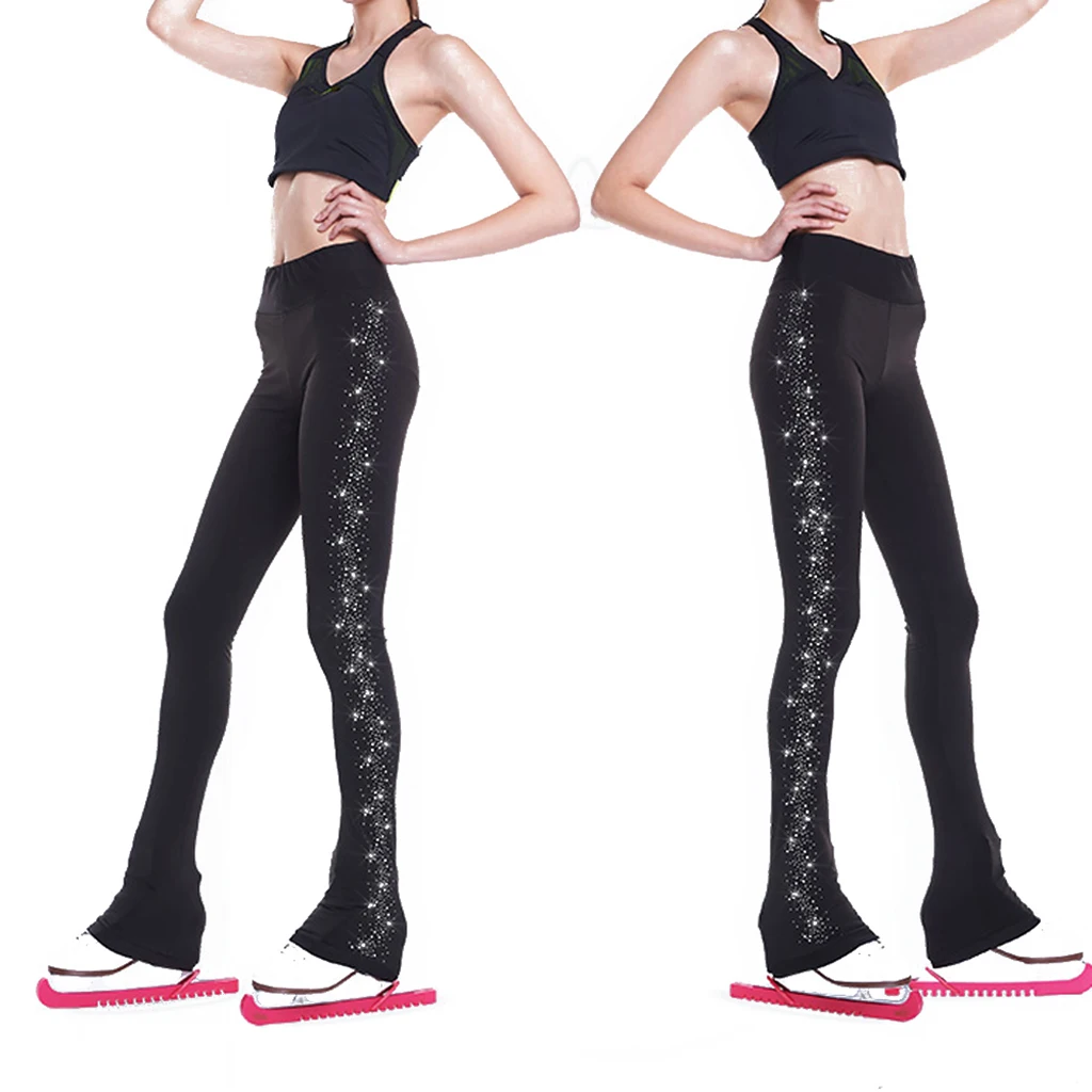 Women's Girls' Ice Figure Skating Training Clothes Long Pants Warm Tights Trousers with Rhinestones Dance Yoga Pants Trousers nike big girls 7 16 training warm up track pants pink
