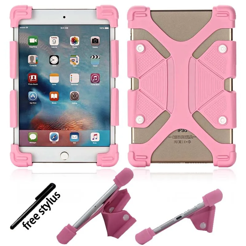 pink KK&LL For Apple iPad Pro 10.5" 9.7" 11"()- Tablet Shockproof Silicone Stand Cover Case+ Stylus - Цвет: pink