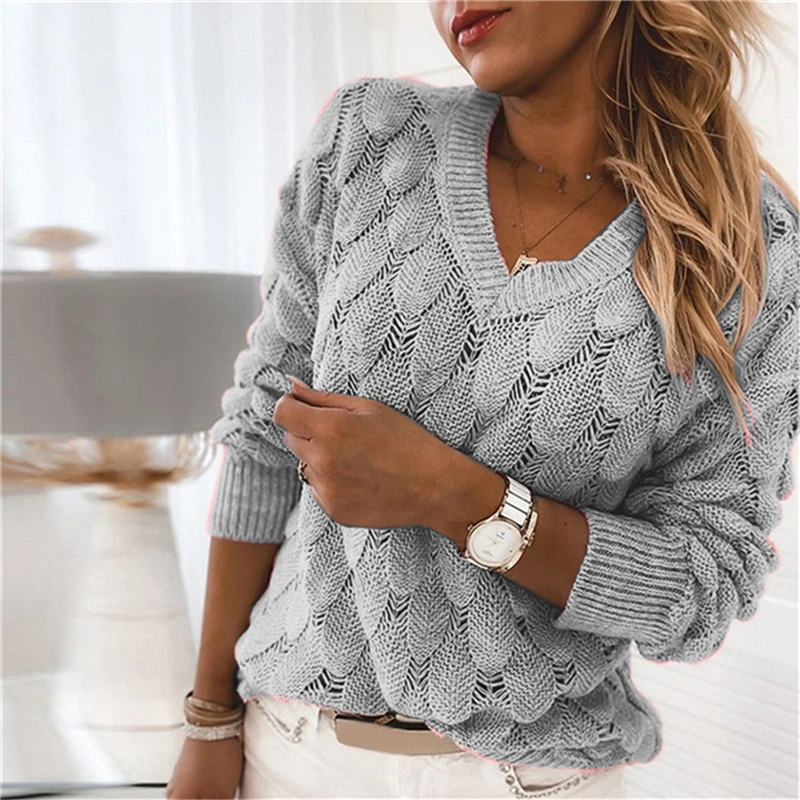 

2021 Winter Sexy Deep V-Neck Knitted Sweaters Women Long Sleeve Solid Sweaters Femme Autumn Outwears Sweater