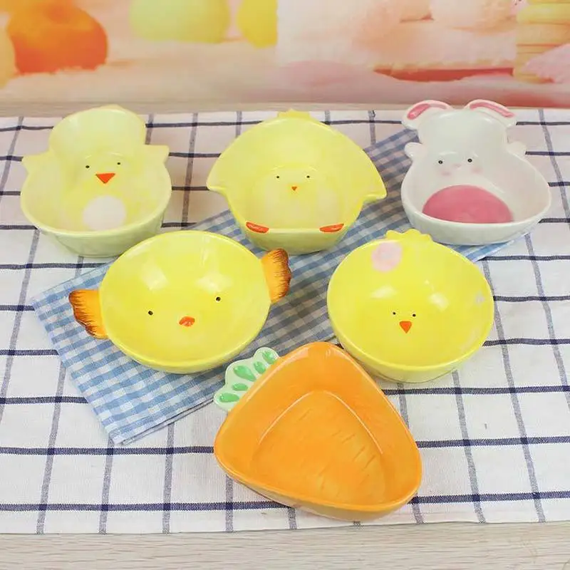 Портативная керамическая тарелка с кроликом миска для супа ложка вилка посуда