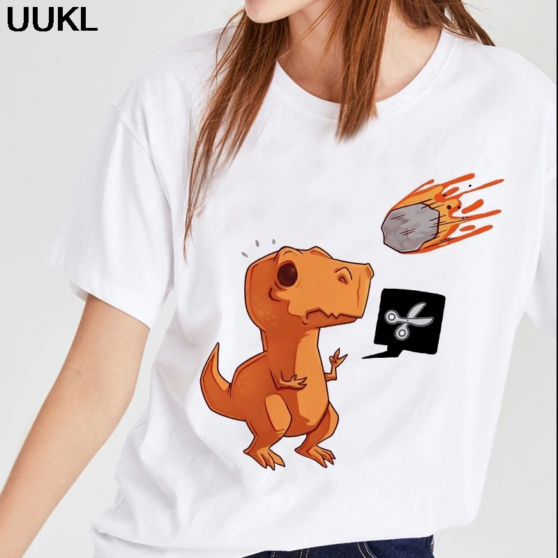 Женская летняя футболка Harajuku Kawaii Dinosaur хочет Забавные футболки с ножницами модная