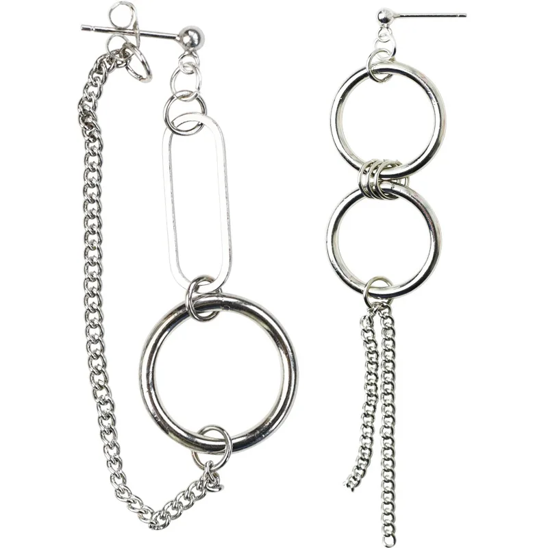 

Fashion Jewelry Chain Earrings Punk Hip Hop Asymmetric Geometric Round Ring Dangle Earrings For Party Gifts