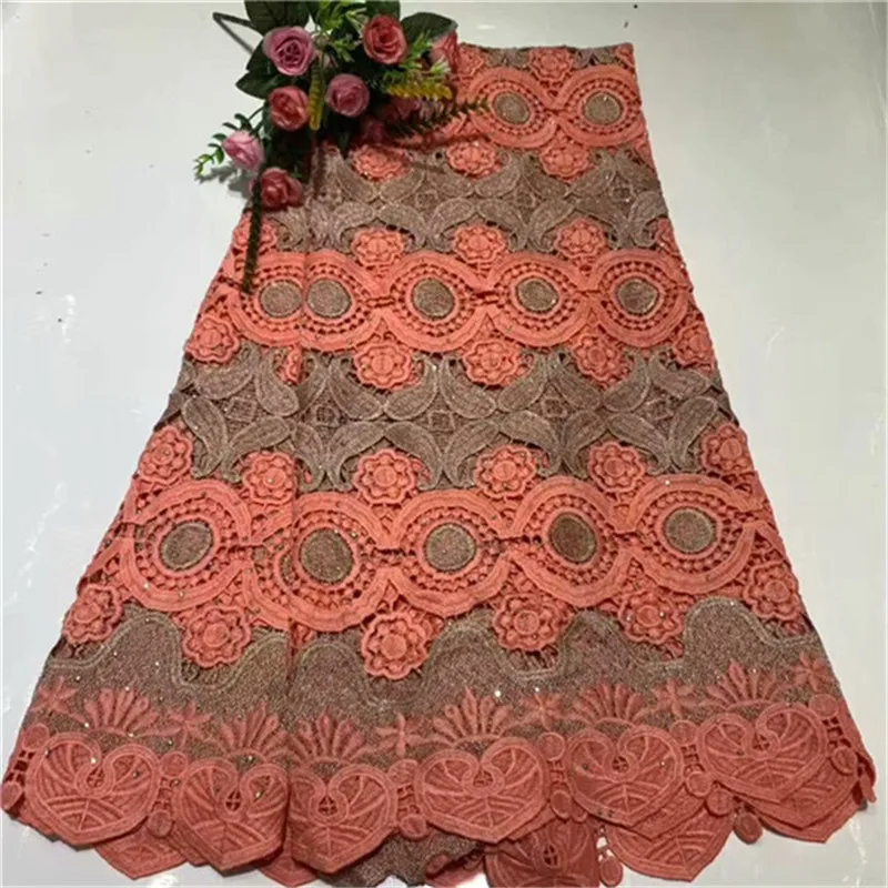 African Cord Lace Fabric with Stones 2019 Latest Laces High Quality Peach Guipure Nigerian Fabrics For Dress | Дом и сад