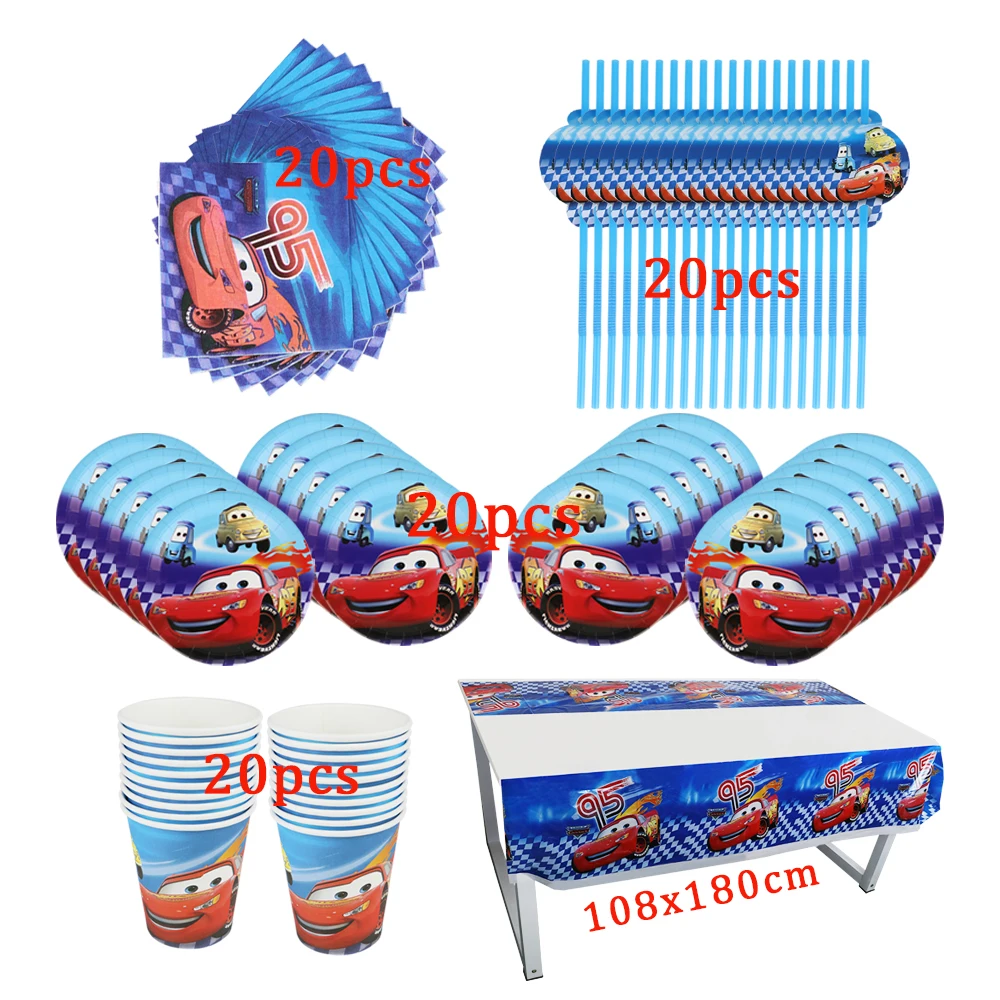 

81Pcs Disney Cars Theme Disposable Tableware Design Kid Birthday Party Paper Plate+Cup+Napkin+ Straw+Tablecloth Party Supplies