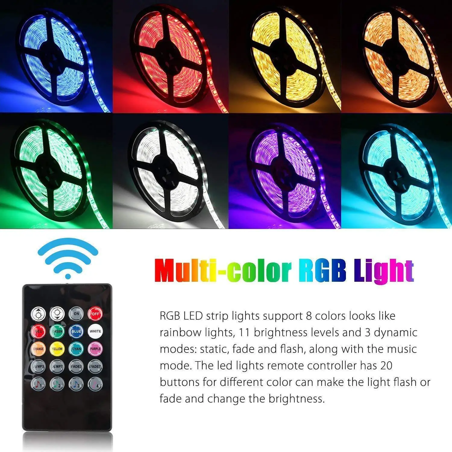 DCOO RGB светильник 32,8фт 5 м/10 м 20Key музыка синхронизация изменение цвета канат светильник SMD 3528 светодиодный ИК пульт дистанционного управления гибкая лента
