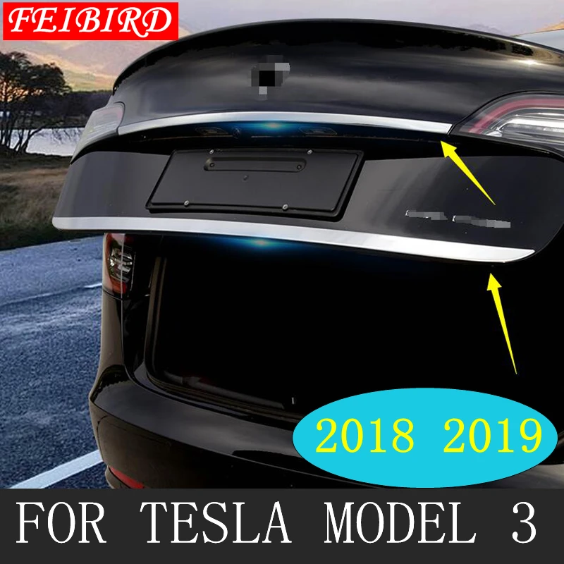 

Auto Accessory Rear Tail Trunk Door Lid & Upper Tailgate Overlay Strip Cover Trim Bright Silver Fit For Tesla Model 3 2018 2019
