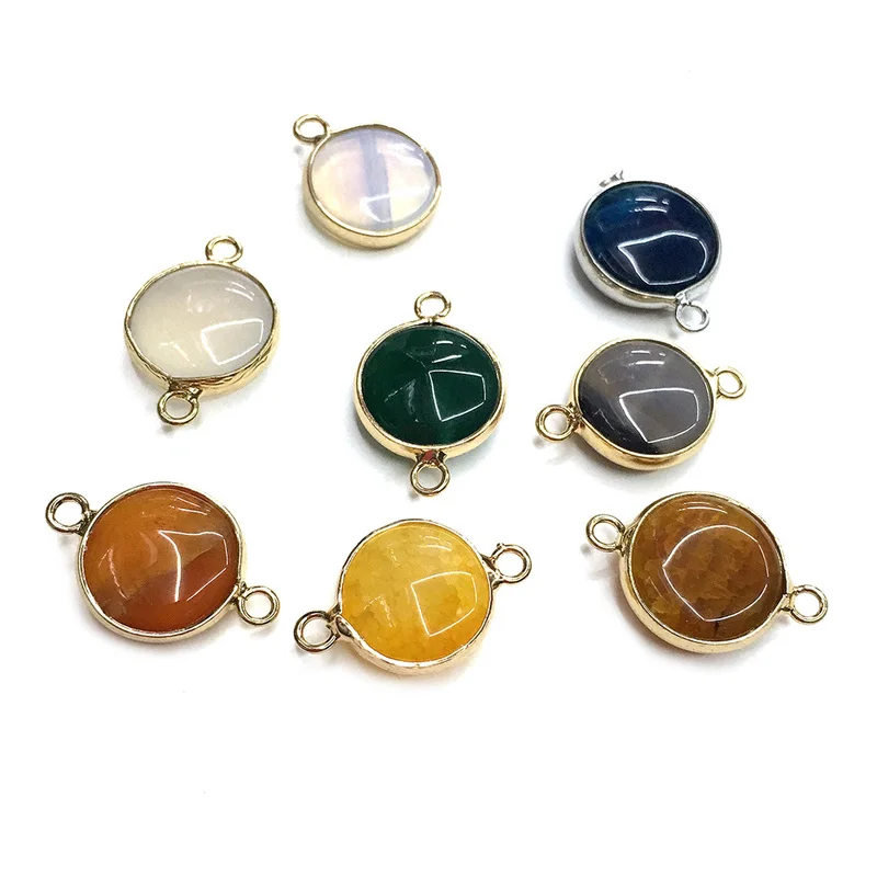 

Natural Agates Stone Connectors Round Gold-plated Pendant Connector For Jewelry Making Temperament Accessories Size 14mm