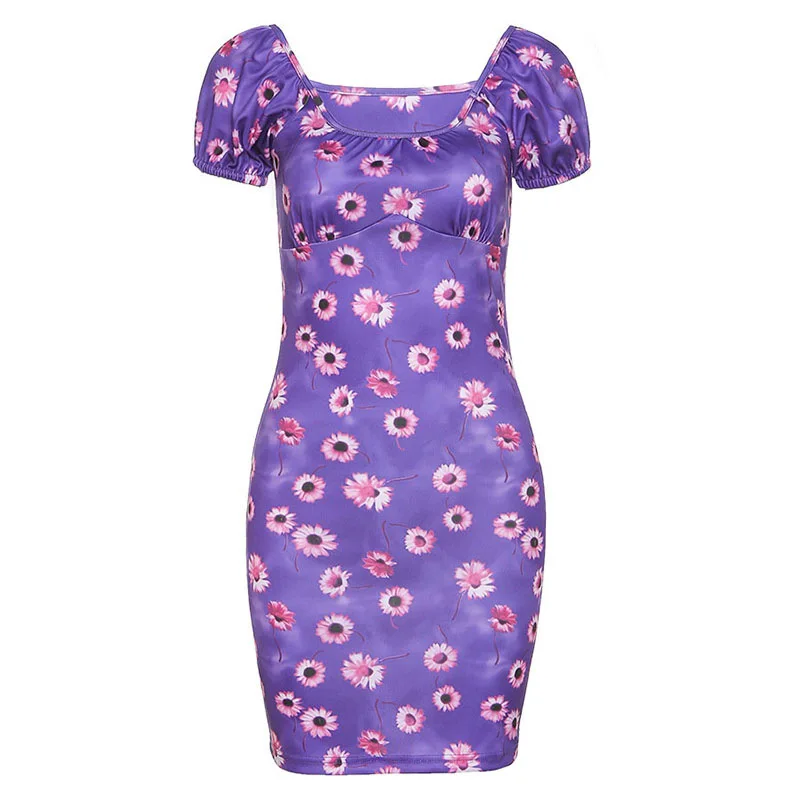 Женское мини платье с цветочным принтом коротким рукавом и пэчворком|Женские