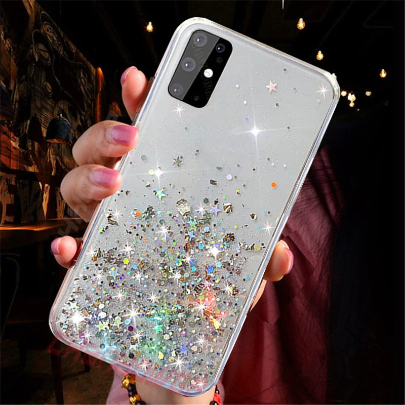 Прозрачный блестящий чехол со звездами для Samsung Galaxy A51 A71 A70 A50 A30 A40 A20 A10 A80 A90 A20S A10S A20E