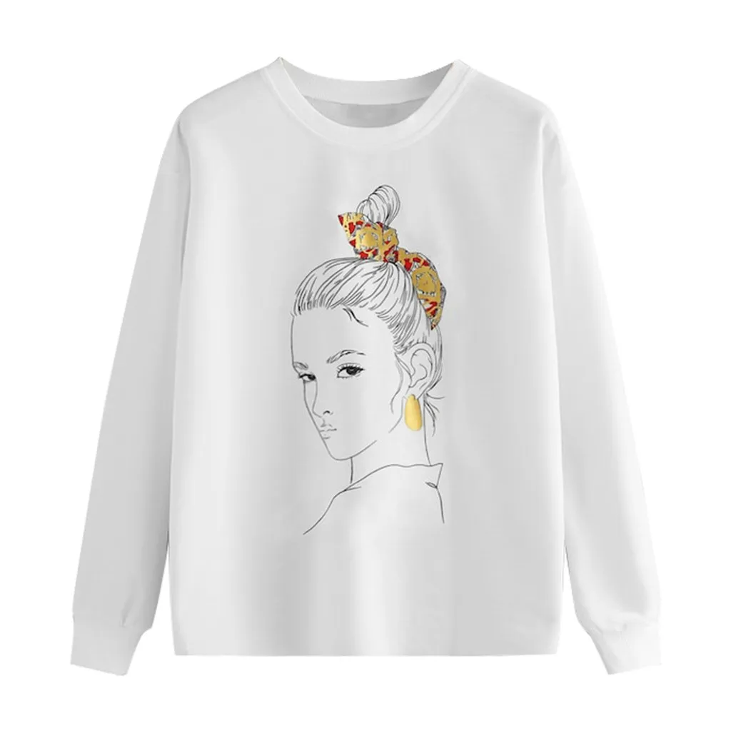 Толстовка с круглым вырезом и длинным рукавом принтом в виде портрета белые