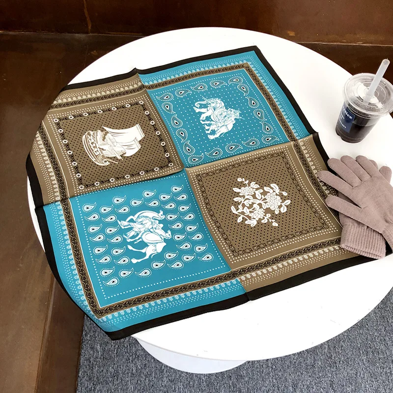 

100% Natural Silk Square Scarf Women Flower Print Bandana Hair Headscarf Ladies Neckscarf Pure Real Silk Scarves Shawls Wraps