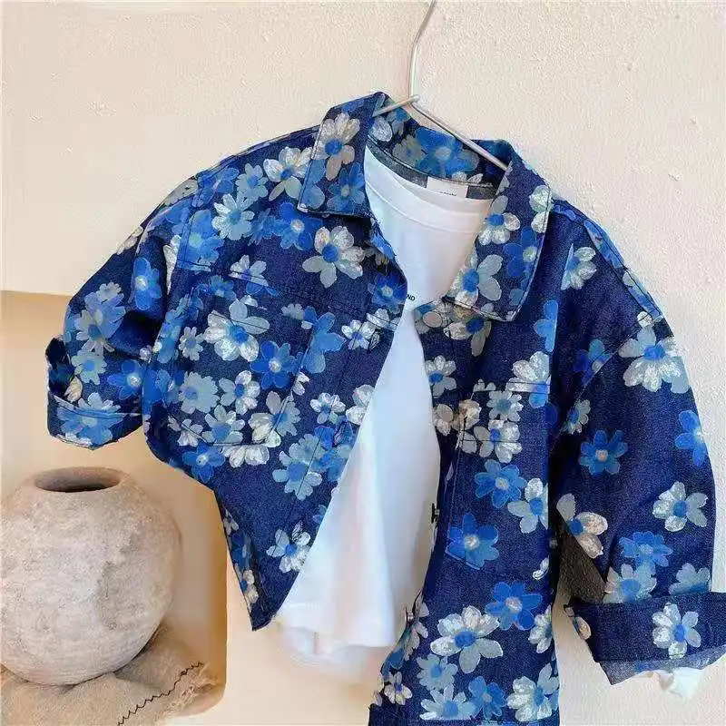 

Children's Jacket Spring And Autumn New Boys And Girls Denim Coat Floral Blouse Foreign Style Jacket Casual Clothes