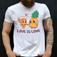 cartoon fruit pineapple pizza male new style printed t shirt summer cotton short sleeve love is love print casual o neck tops