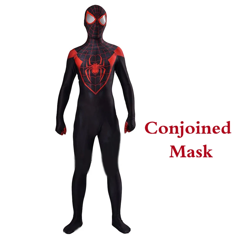 Conjoined Mask Косплэй костюм миль Morales, супер герой, лайкра, спандекс, супергерой zentai боди костюм комбинезоны для взрослых и детей Для мужчин - Цвет: Conjoined Mask