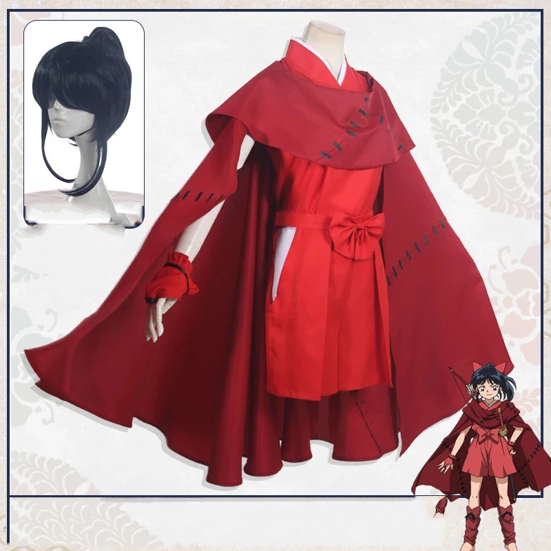 

Women Anime Yashahime: Princess Half-Demon Bounty Hunter Cosplay Costumes Halloween Costume Bow Skirtred Suit Blouse Pants Cloak