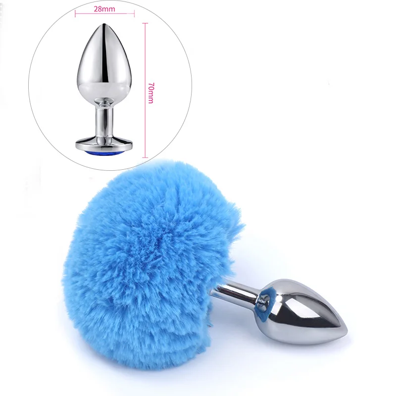 Искусственный кроличий хвост волос Шар Металлическая Анальная пробка Косплей