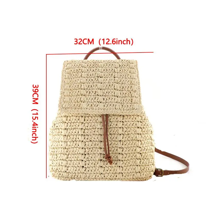 

Bohemia Handmade Straw Women Backpacks Casual Paper Rope Woven School Bags for Teenager Girls Drawstring Straw Students Backpack