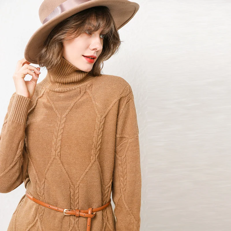 Кашемировый свитер с высоким воротником женский свободный Удлиненный в