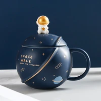 space walk ceramic mugs with lid spoon set creative drinkware sphere planet cute water tea cups coffeeware astronaut coffee mug
