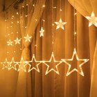 Рождественская гирлянда, светодиодная гирлянда, гирлянда со звездами, занавеска на окно, внутреннее украшение для Хэллоуина, вечеринки, свадьбы, освещение