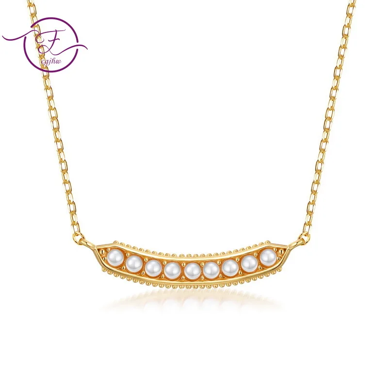 

2020 New Retro Style Freshwater Pearl Pea Pod S925 Sterling Silver Necklace Female Luxury Plant Pendant Necklace Fine Jewelri