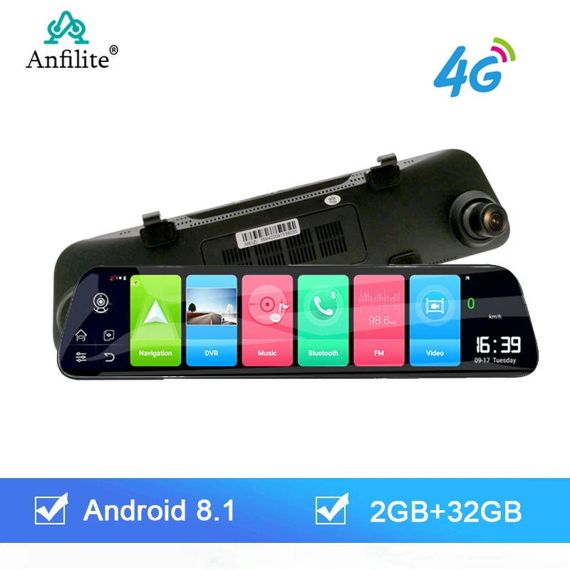 Автомобильный видеорегистратор Anfilite 4G 12 дюймов Android 8 1 GPS Bluetooth WiFi зеркало заднего