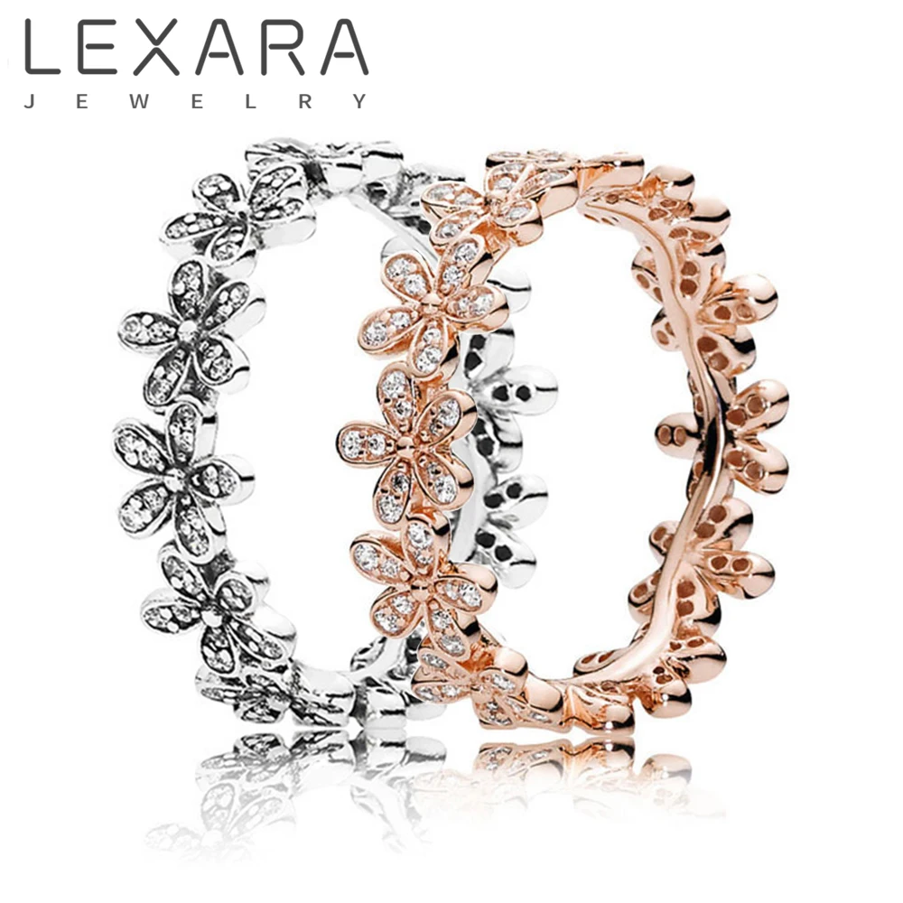 

LEXARA Fashion Crystal Stackable Daisy Ring for Women AAA White Cubic Zirconia Rose Gold Engagement Wedding Trend Female Jewelry