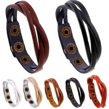 7 Color Fashion Woven Leather Bracelet High Quality Handmade Cowhide Jewelry Bracelet Promotion Girl Fashion Gift
