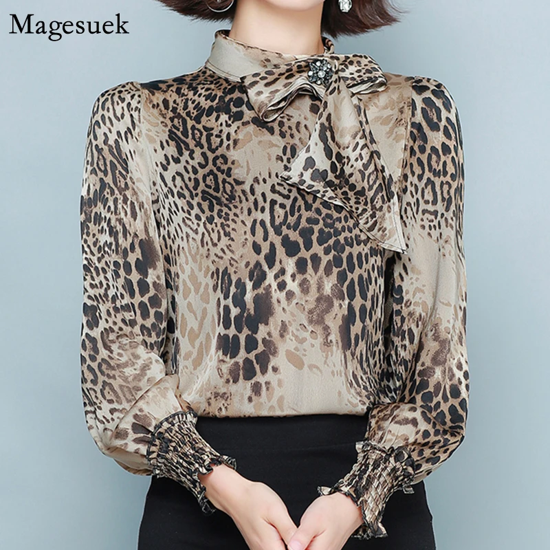 

2021 Осенняя женская рубашка с длинным рукавом и леопардовым принтом, Офисная Женская размера плюс блузка, Женский пуловер, женские блузки, то...
